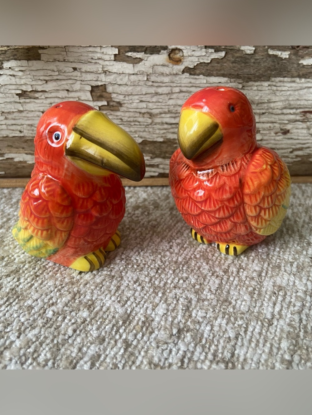 Pier 1 Imports Parrot Salt/Pepper Shakers Tropical Parrots Coastal Beach Novelty